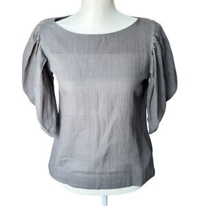 VILA Top Womens S Gray Lizzie Puffy Balloon Sleeves Lightweight Natural Fiber